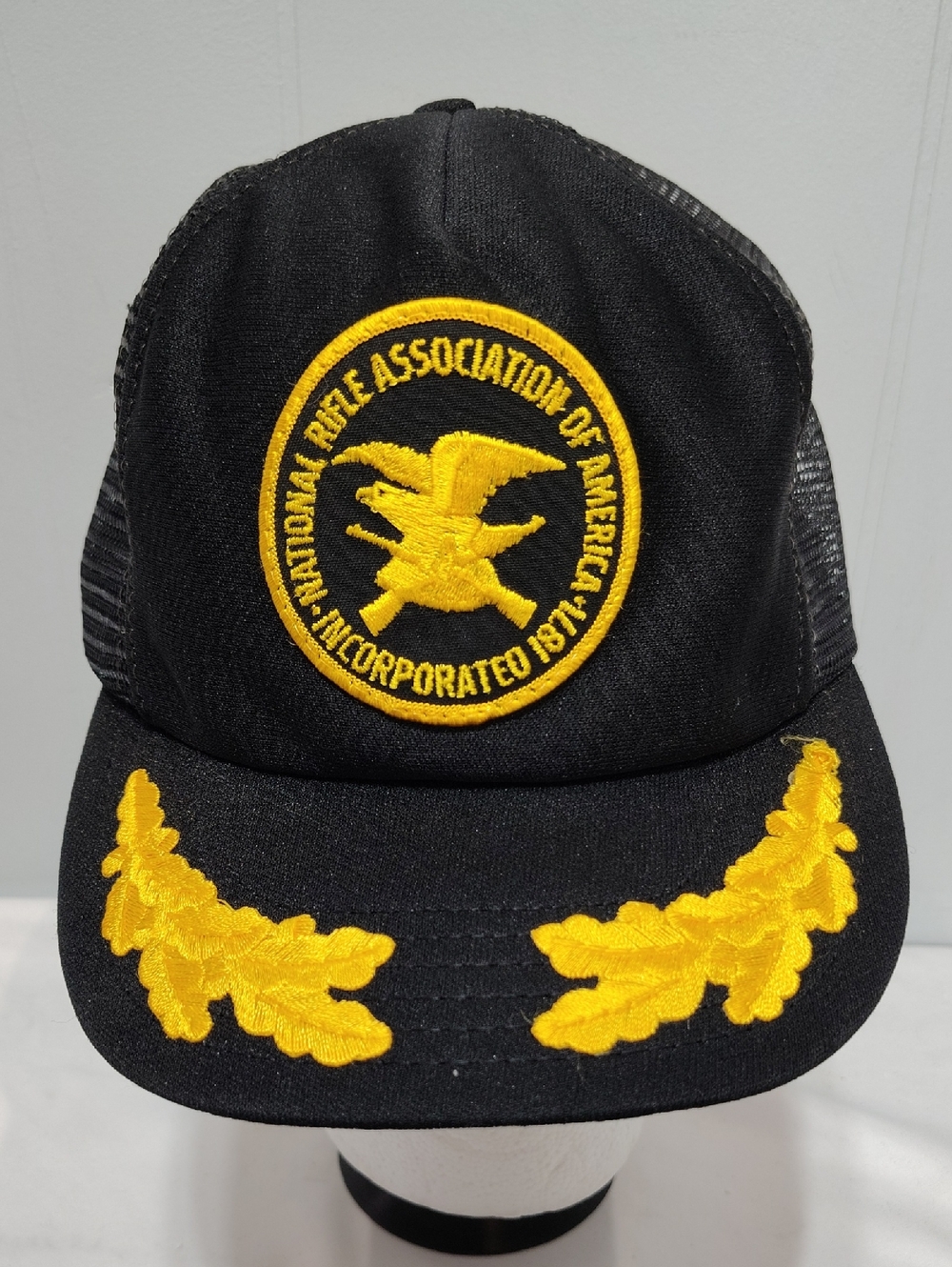 Vintage National Rifle Association NRA Snapback Hat Black Gold USA Made Trucker - Picture 6 of 6